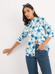 Rivera Extended Cuff Button Down Shirt - Blue & White