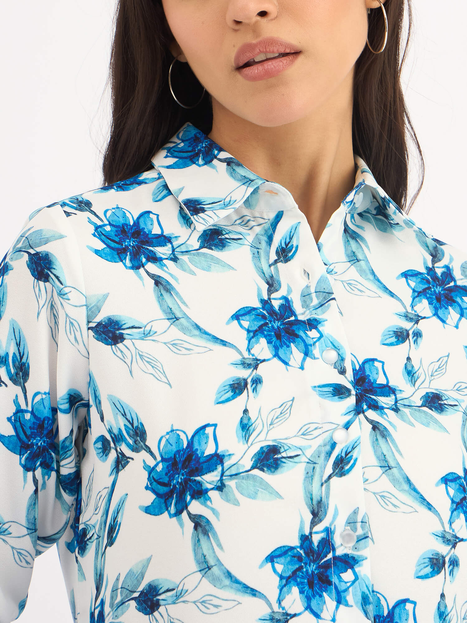 Rivera Extended Cuff Button Down Shirt - Blue & White