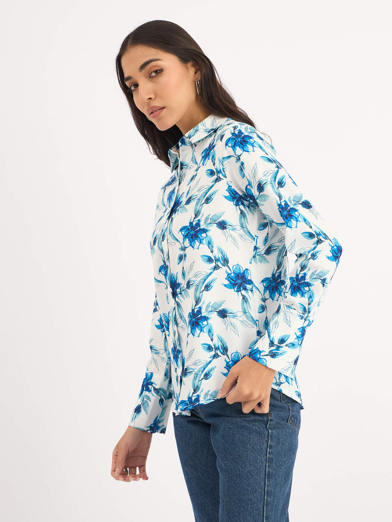 Rivera Extended Cuff Button Down Shirt - Blue & White