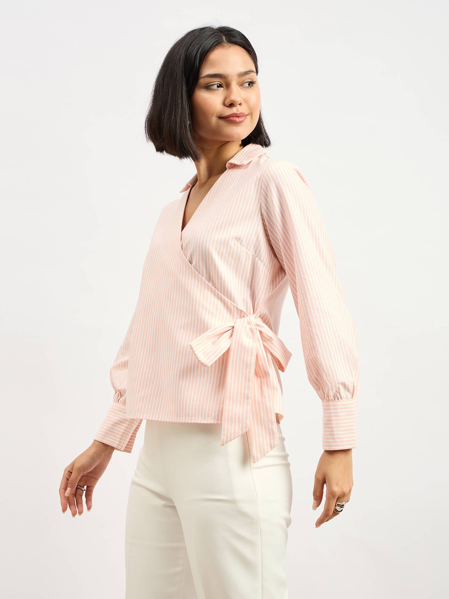 Peachy Wrap Style Shirt - Peach