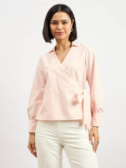 Peachy Wrap Style Shirt - Peach