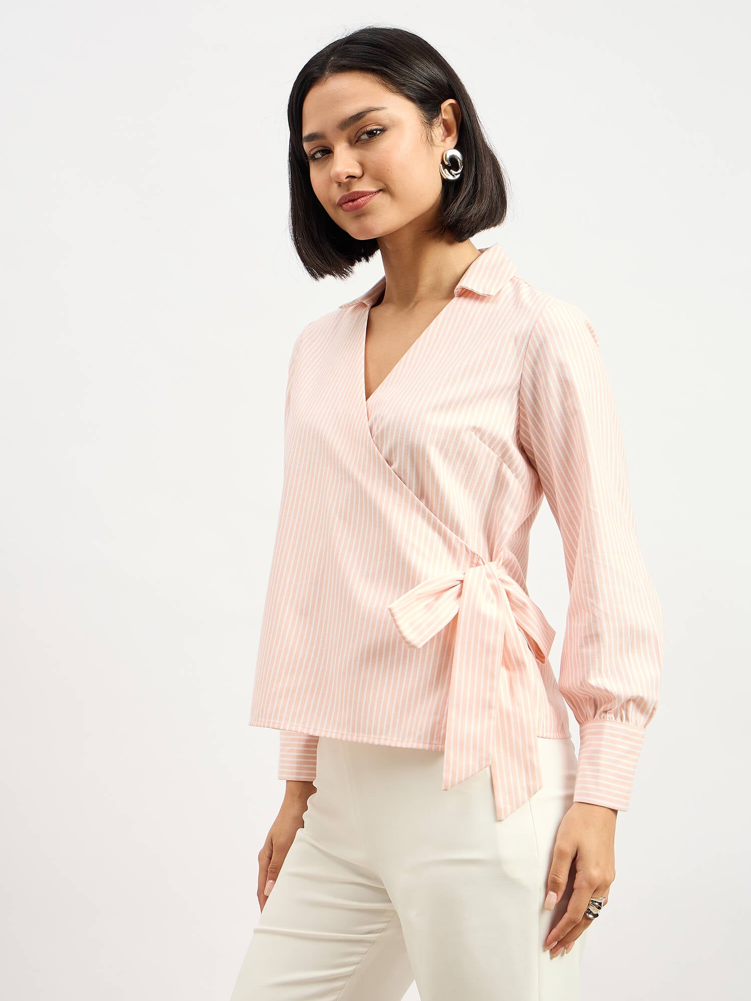 Peachy Wrap Style Shirt - Peach