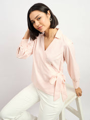 Peachy Wrap Style Shirt - Peach