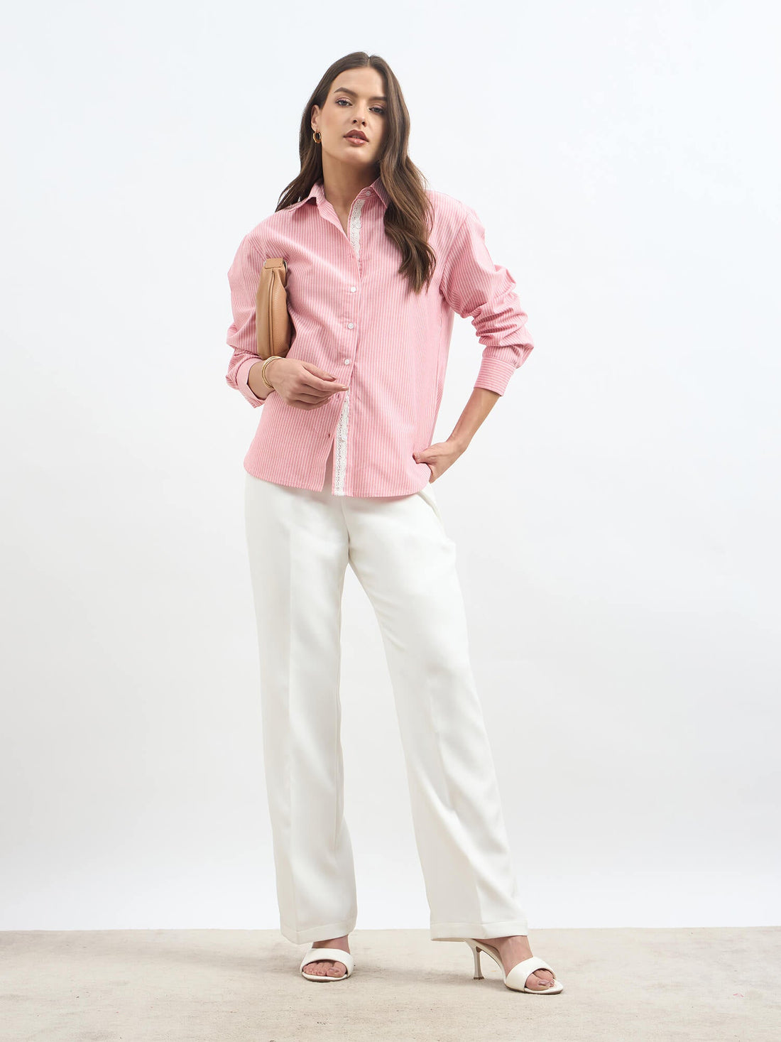 Mariner Striped Shirt With Lace Detail-Red & White