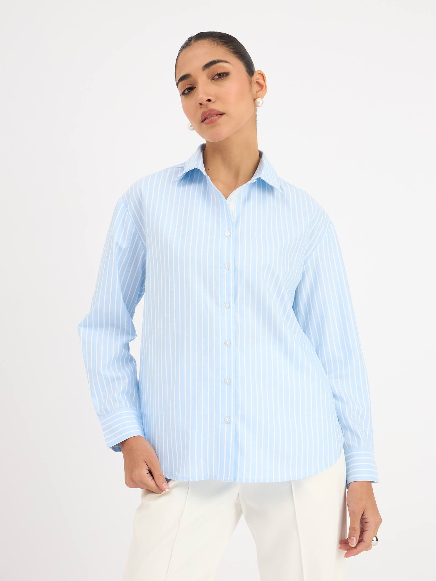 Mariner Striped Shirt With Lace Detail - Light Blue Stripes