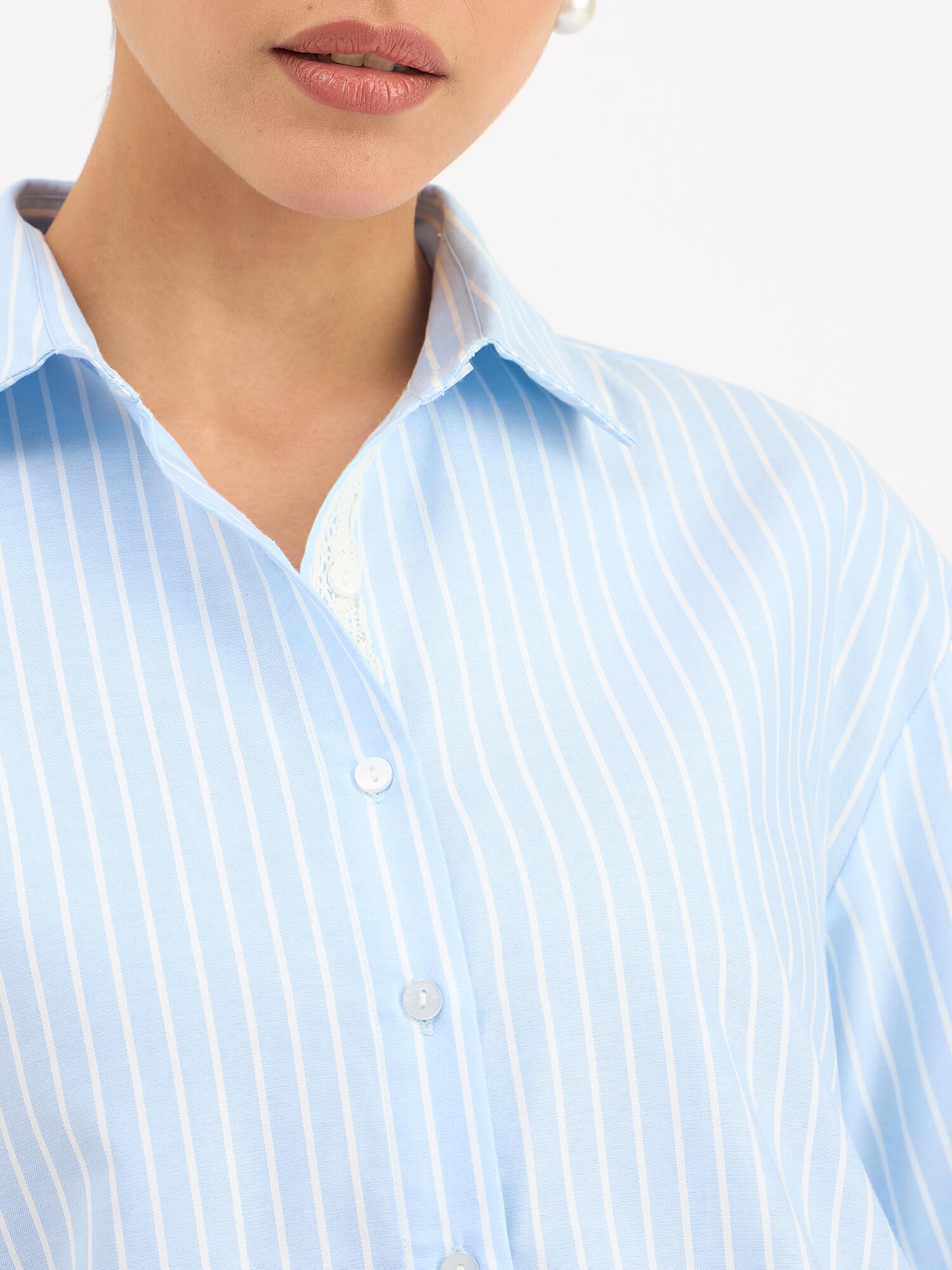 Mariner Striped Shirt With Lace Detail - Light Blue Stripes