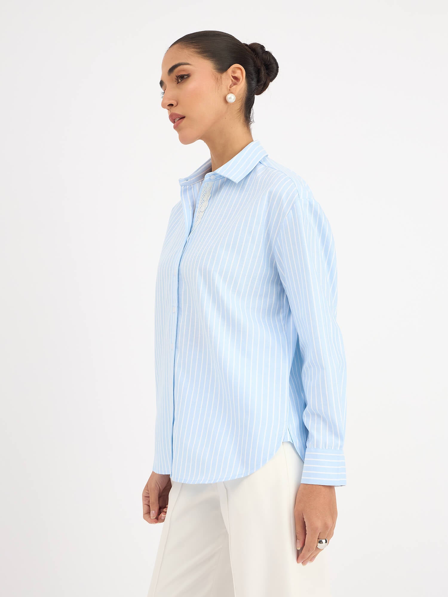 Mariner Striped Shirt With Lace Detail - Light Blue Stripes