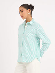 Mariner Striped Shirt With Lace Detail - Mint Green