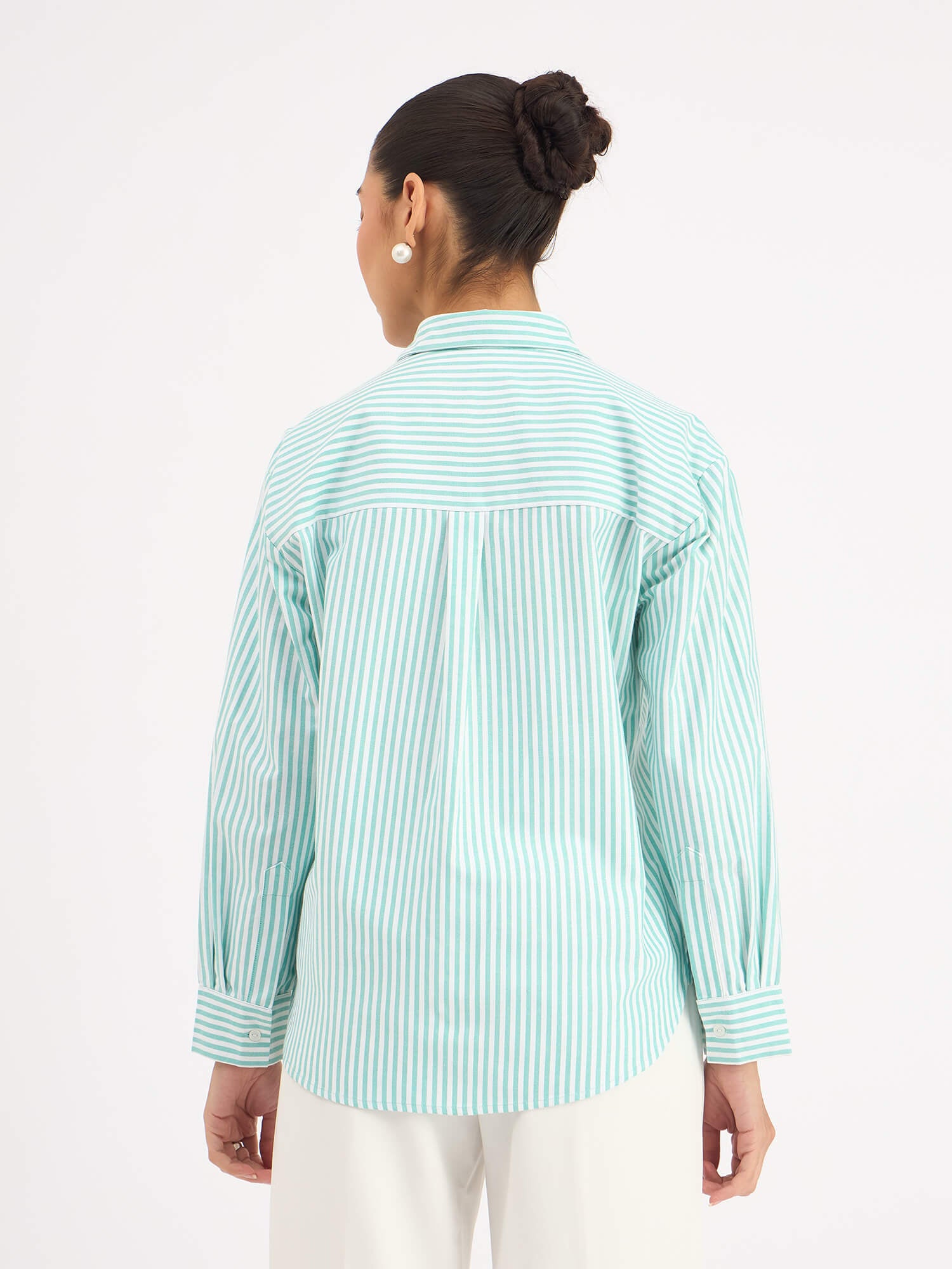 Mariner Striped Shirt With Lace Detail - Mint Green