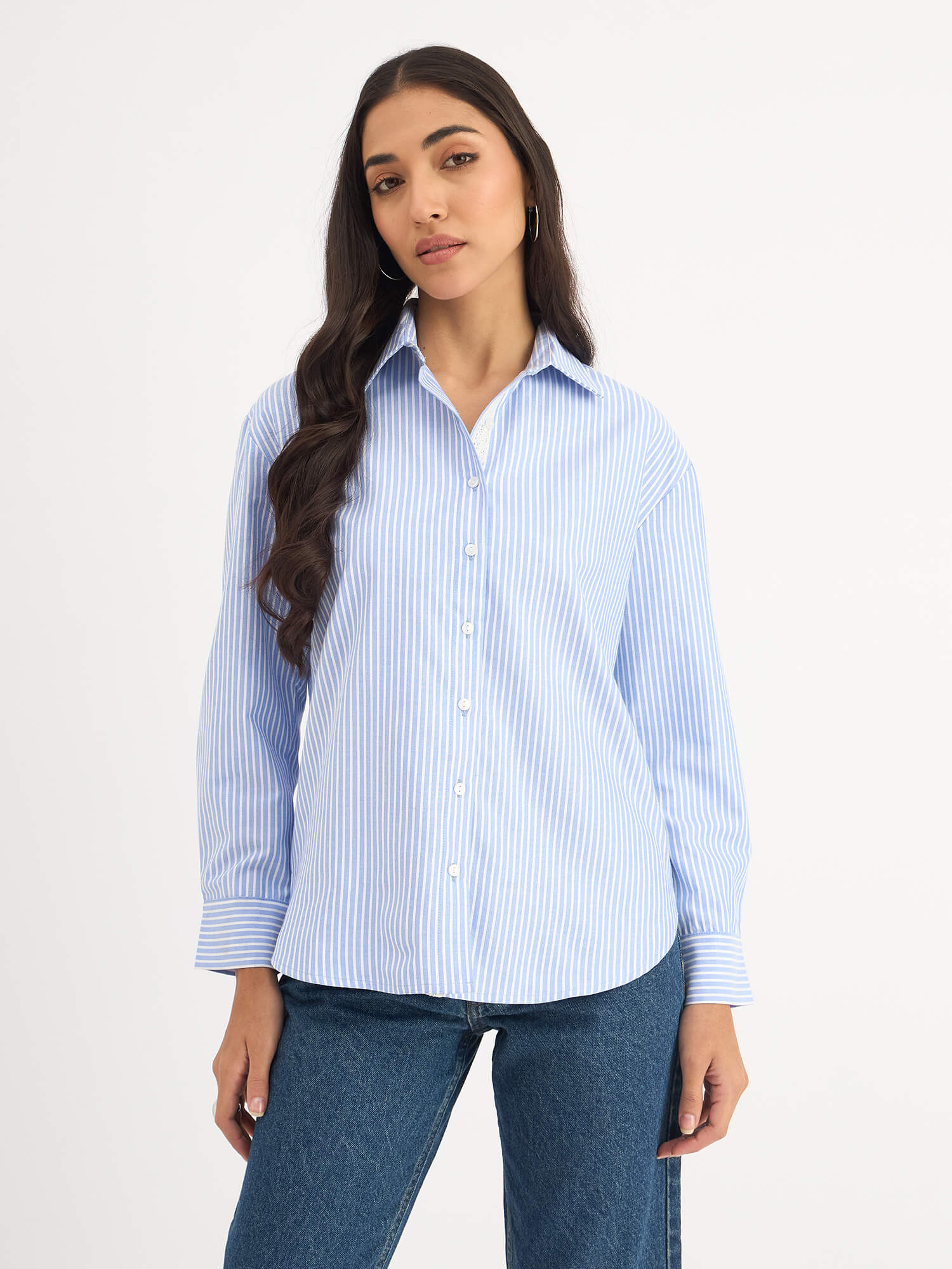 Mariner Striped Shirt With Lace Detail - True Blue