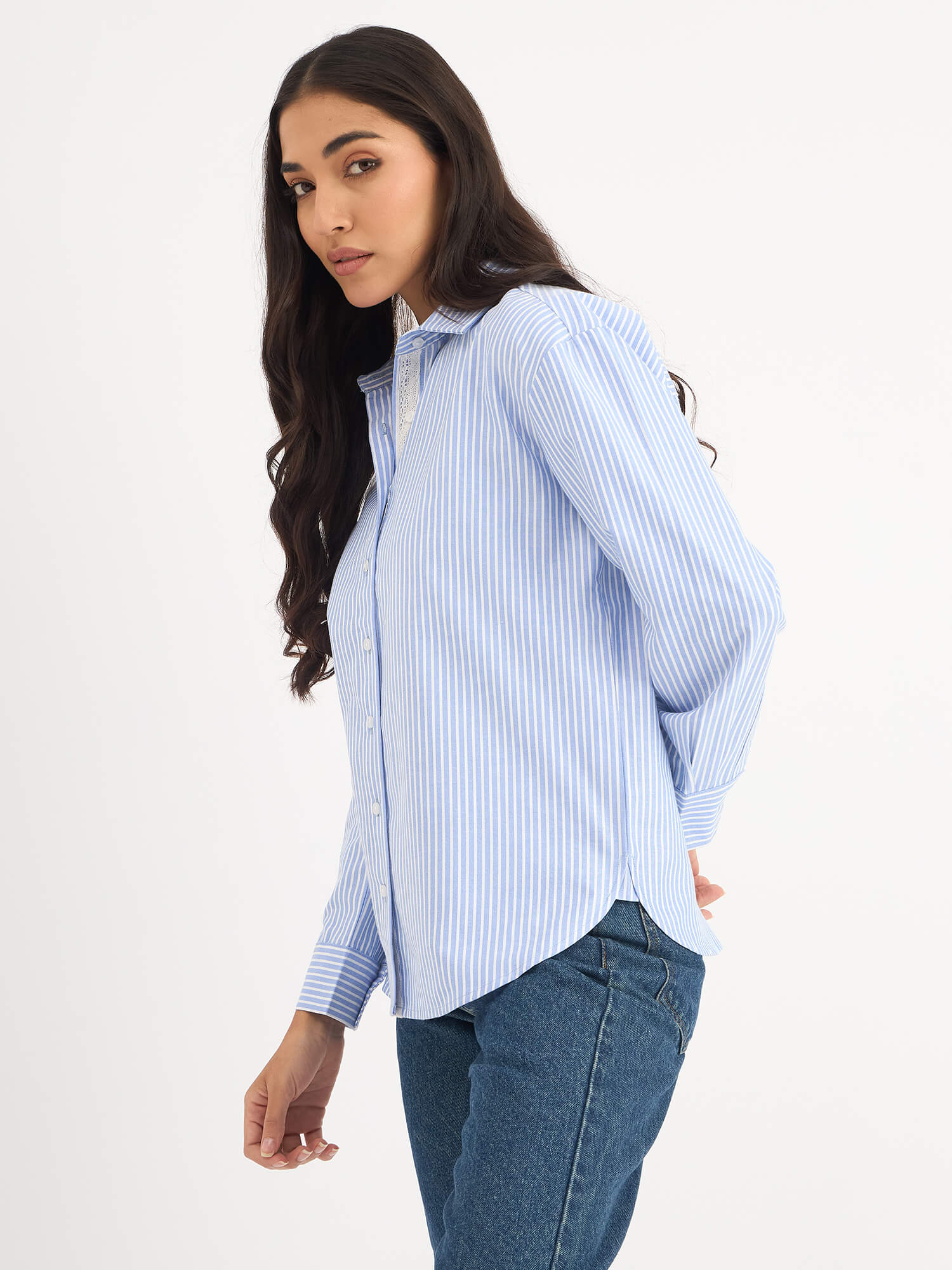 Mariner Striped Shirt With Lace Detail - True Blue