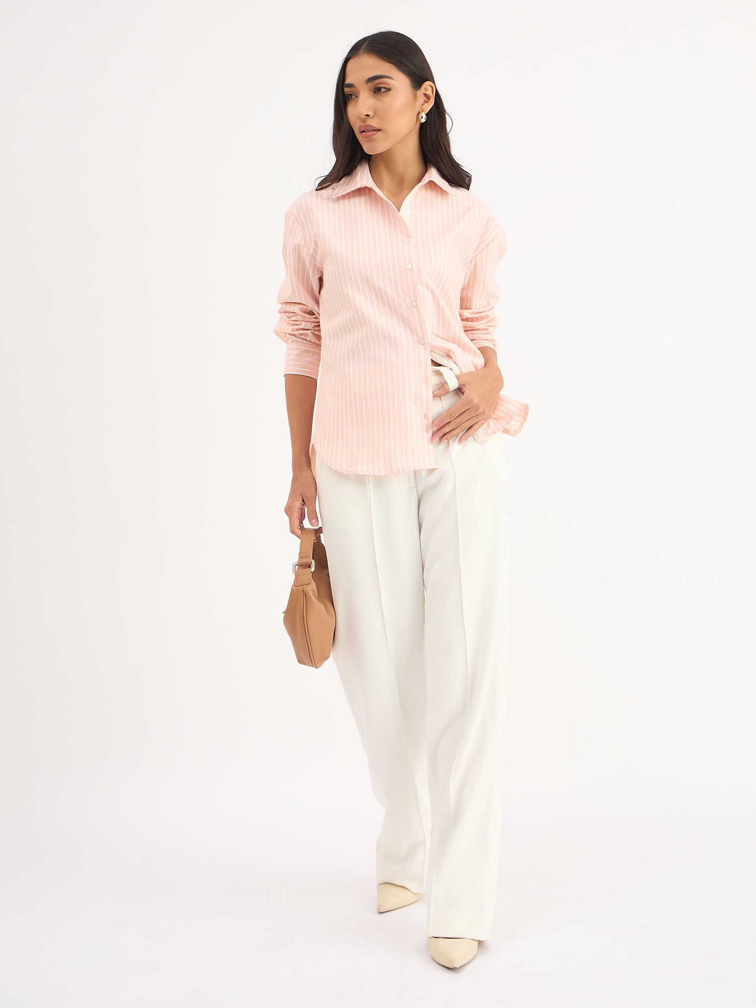 Mariner Striped Shirt With Lace Detail - Peach