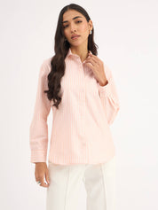 Mariner Striped Shirt With Lace Detail - Peach