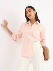 Mariner Striped Shirt With Lace Detail - Peach