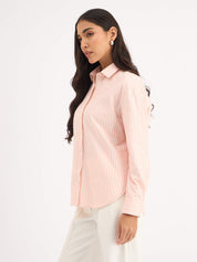 Mariner Striped Shirt With Lace Detail - Peach