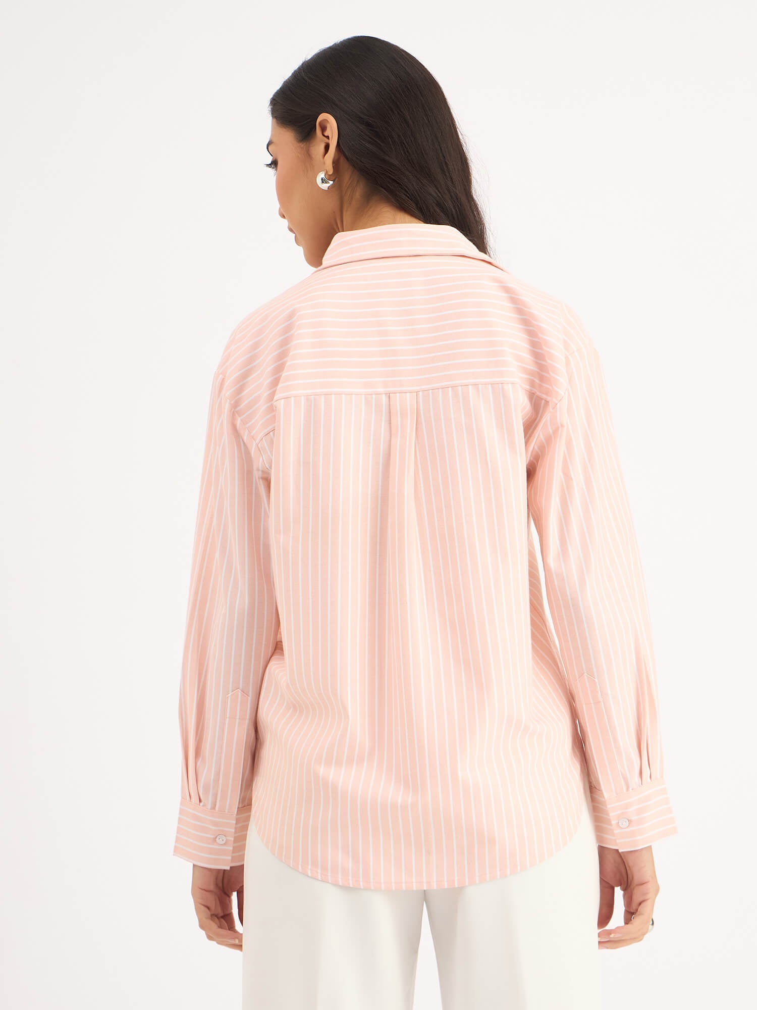 Mariner Striped Shirt With Lace Detail - Peach