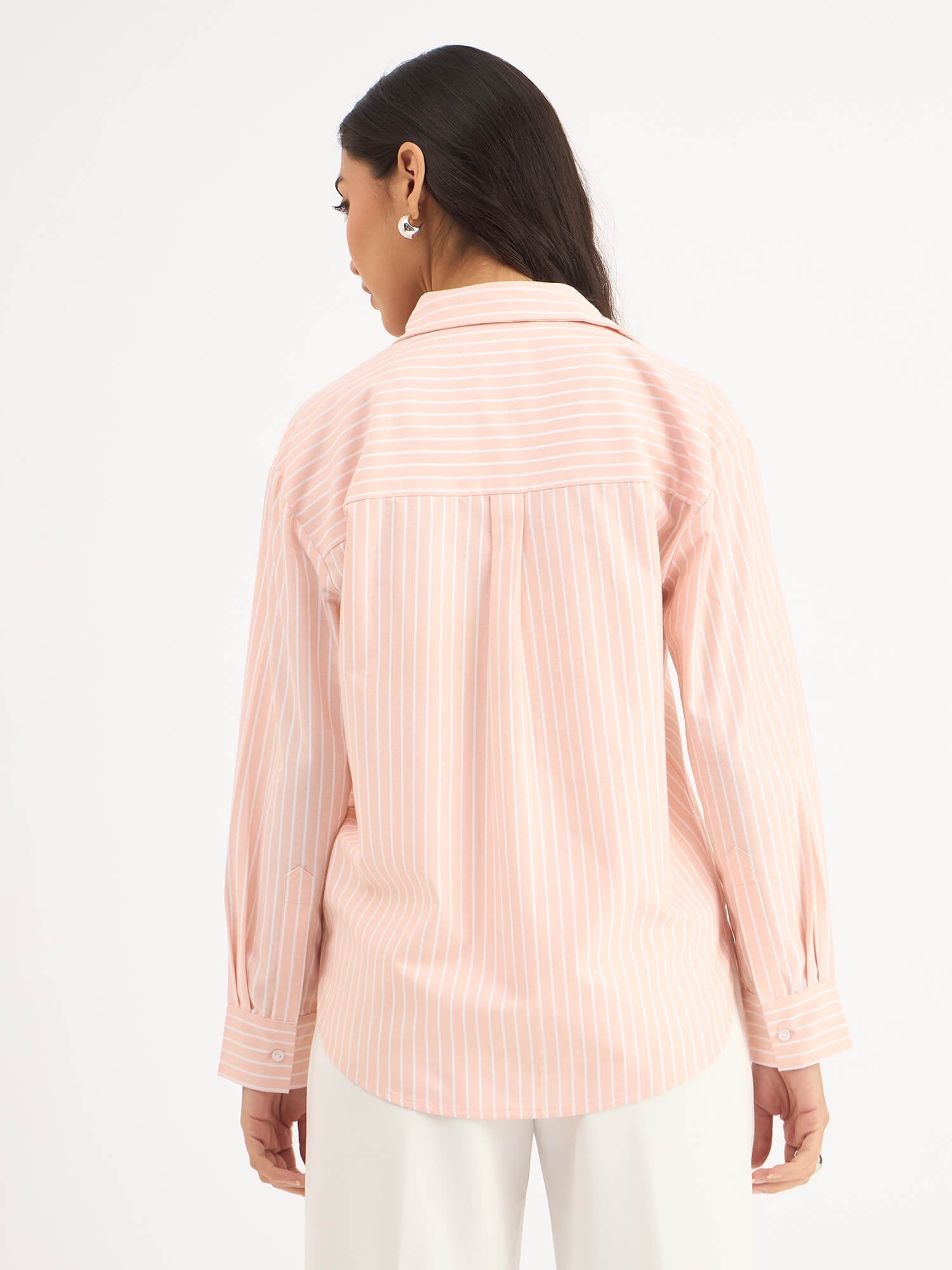 Mariner Striped Shirt With Lace Detail - Peach