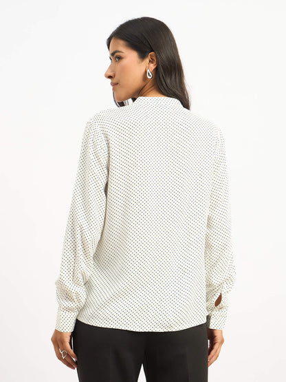 Pacific Ruffle Detail Shirt - White Polka