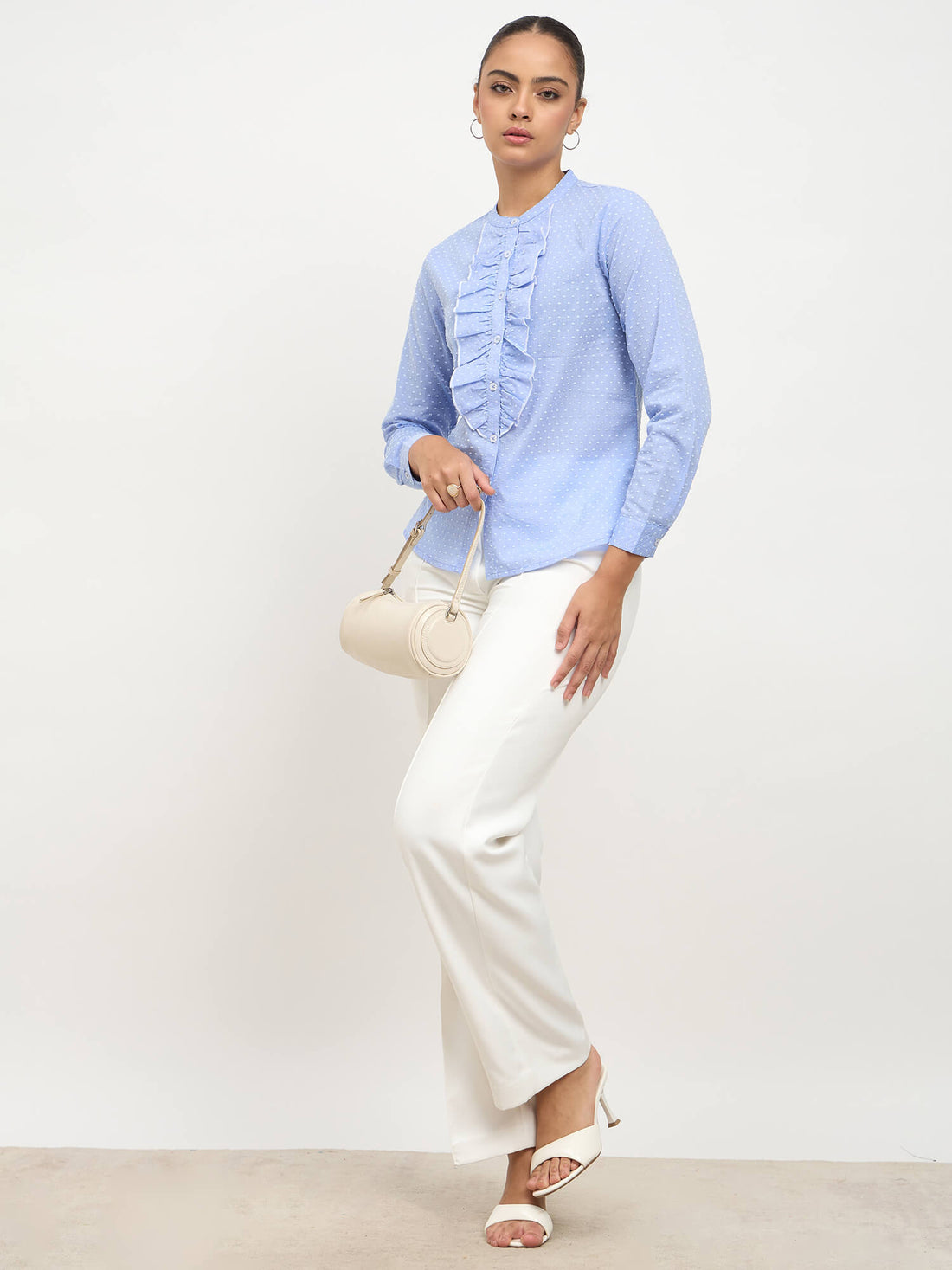 Pacific Ruffle Detail Shirt-Blue