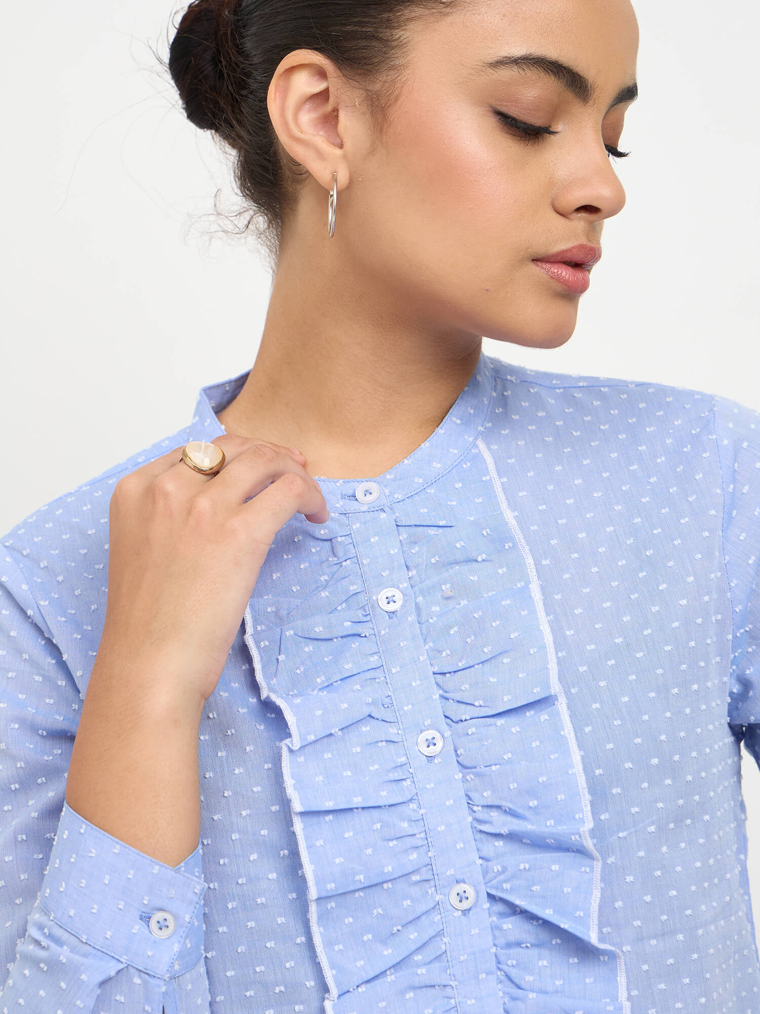 Pacific Ruffle Detail Shirt-Blue