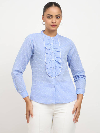 Pacific Ruffle Detail Shirt-Blue