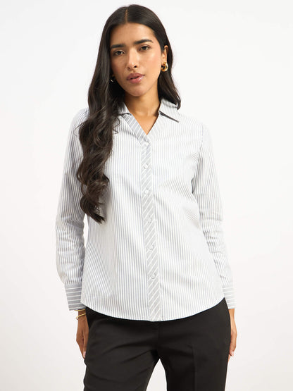 Anetta Contrast Striped Shirt - Grey &amp; White