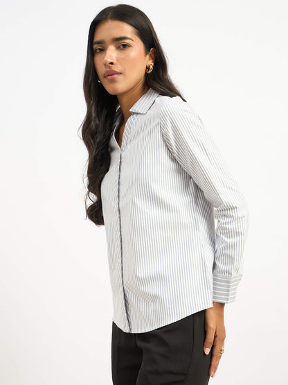 Anetta Contrast Striped Shirt - Grey &amp; White