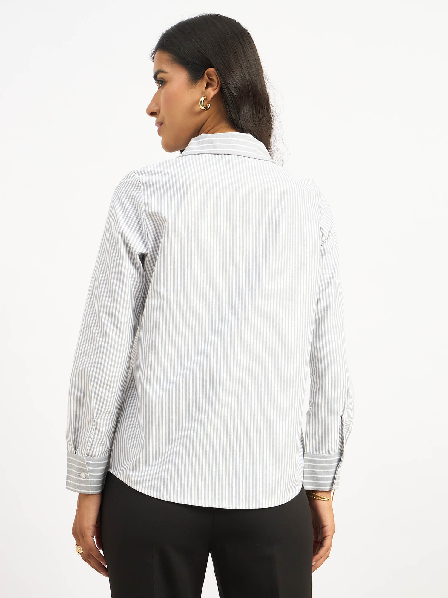 Anetta Contrast Striped Shirt - Grey &amp; White