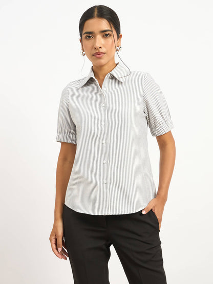 Sabine Puff Sleeve Shirt - Grey Stripe