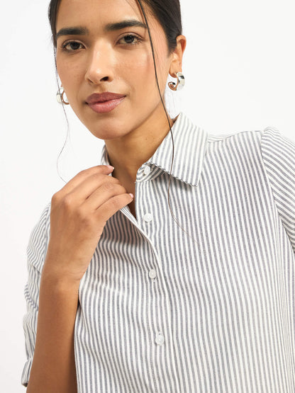 Sabine Puff Sleeve Shirt - Grey Stripe