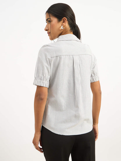 Sabine Puff Sleeve Shirt - Grey Stripe