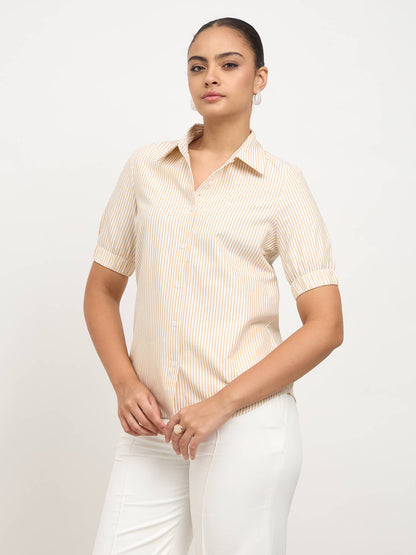 Sabine Puff Sleeve Shirt-Yellow &amp; White