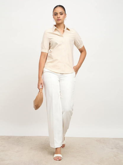 Sabine Puff Sleeve Shirt-Yellow &amp; White