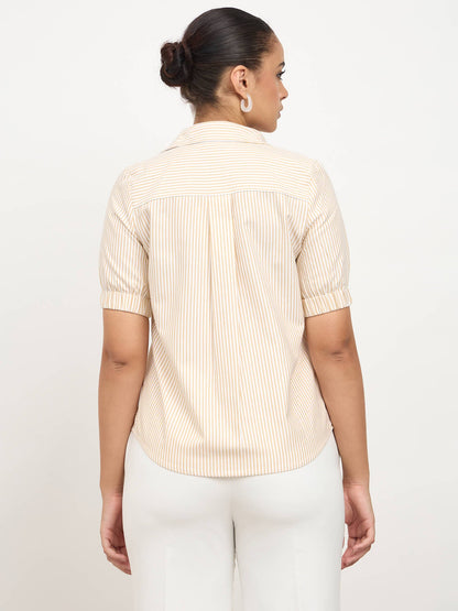 Sabine Puff Sleeve Shirt-Yellow &amp; White
