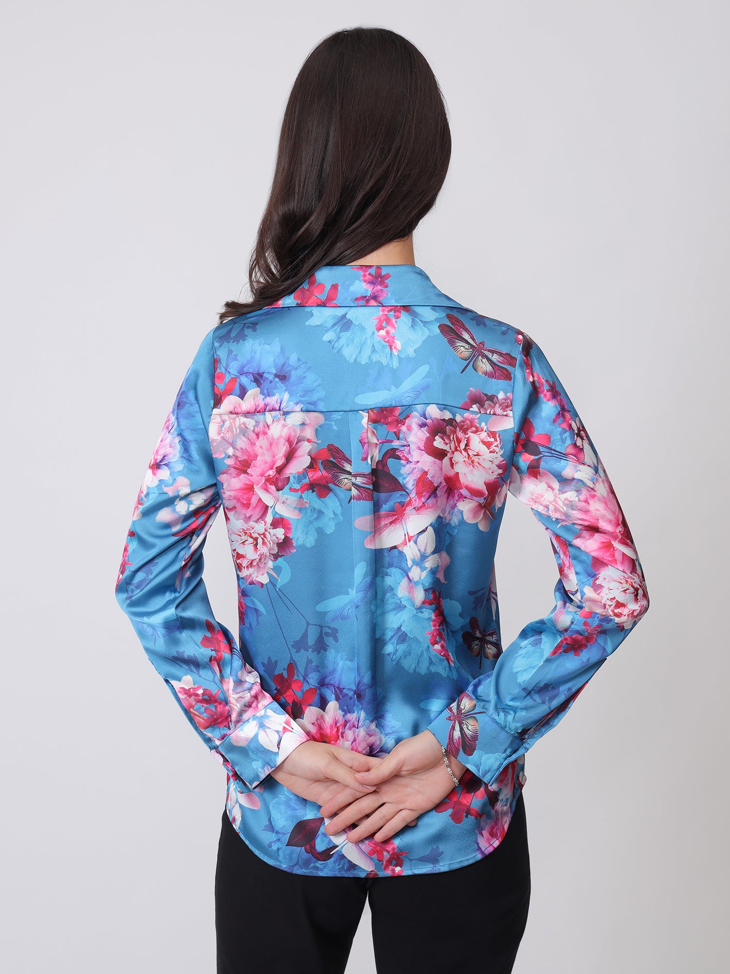 Royal Floral Button Down Shirt - Pink & Blue