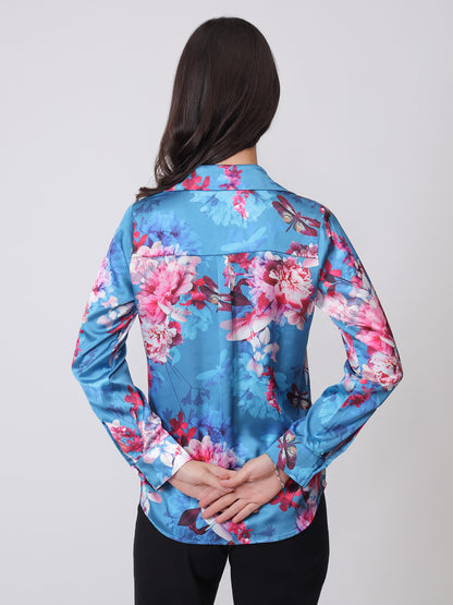 Royal Floral Button Down Shirt - Pink &amp; Blue