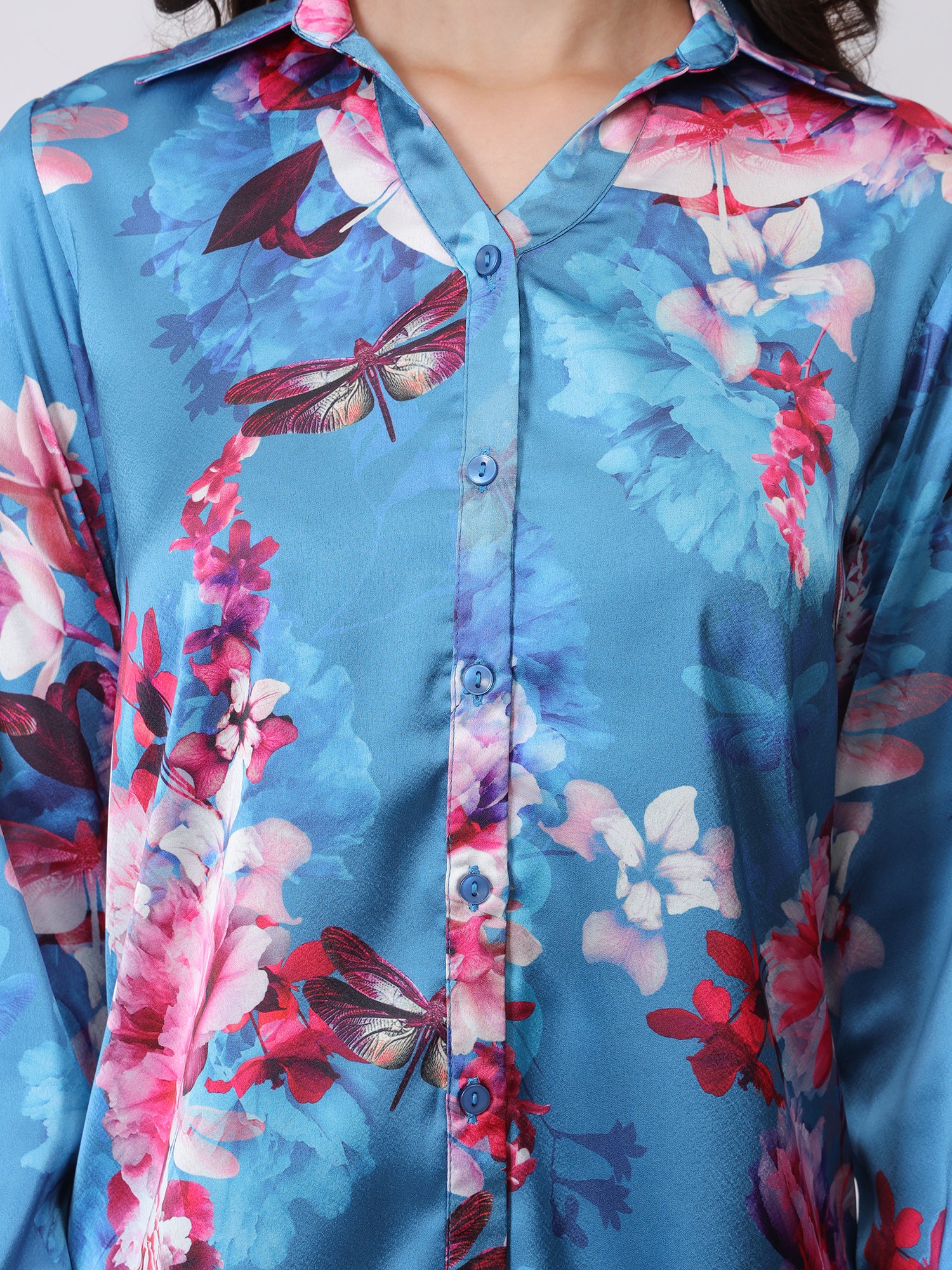 Royal Floral Button Down Shirt - Pink & Blue