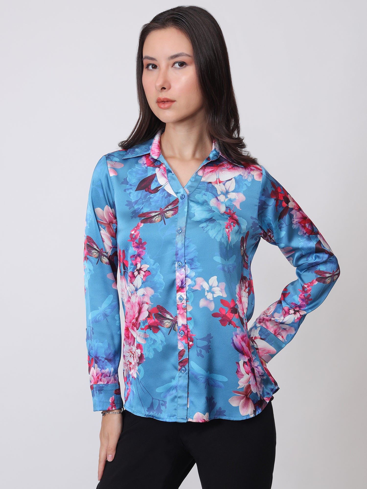 Royal Floral Button Down Shirt - Pink & Blue