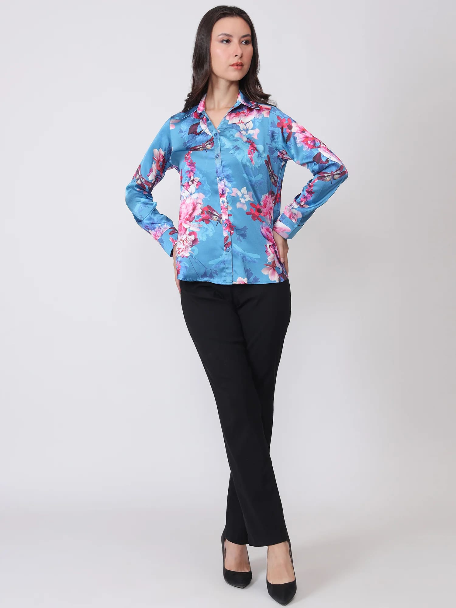 Royal Floral Button Down Shirt - Pink & Blue