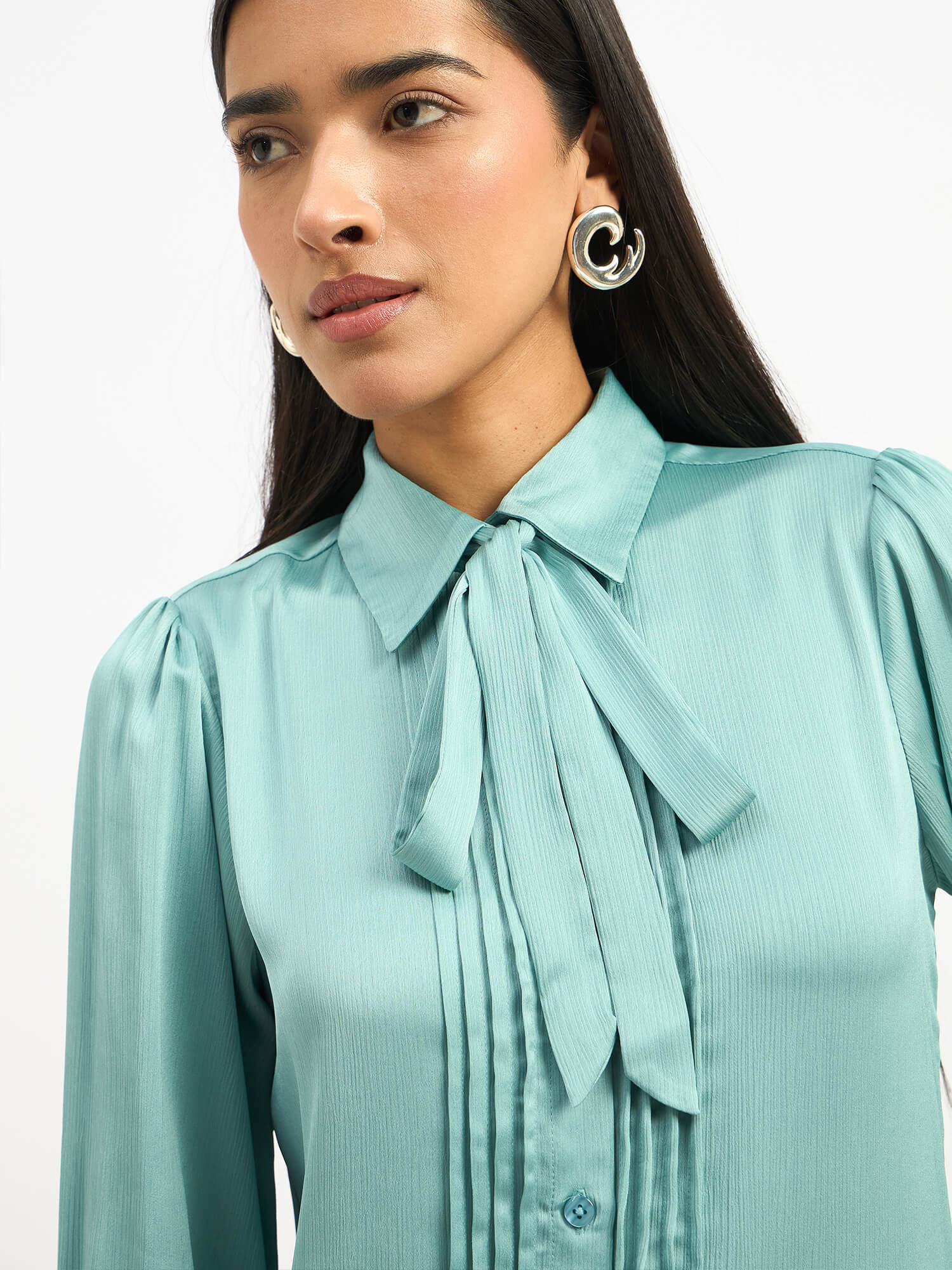 Seaglass Pleated Tie Up Top - Seagreen - SALT Attire