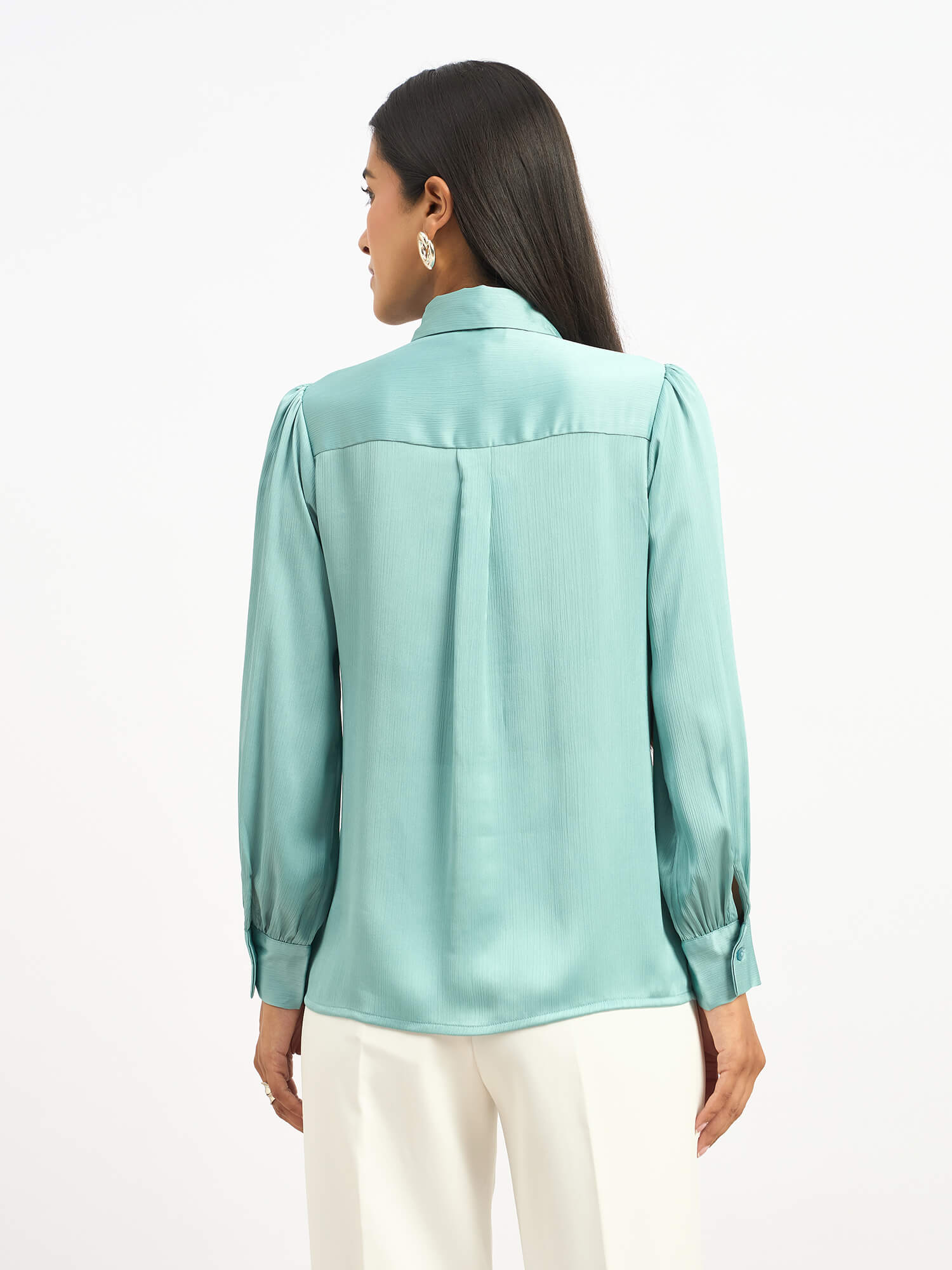 Seaglass Pleated Tie Up Top - Seagreen - SALT Attire