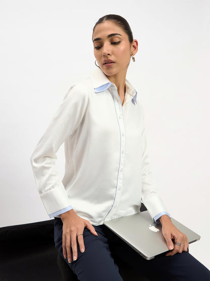 Buy Chromatic Double Collar Shirt-White Color | Shirts for Women Buy Chromatic Double Collar Shirt-White Color | Shirts for Women