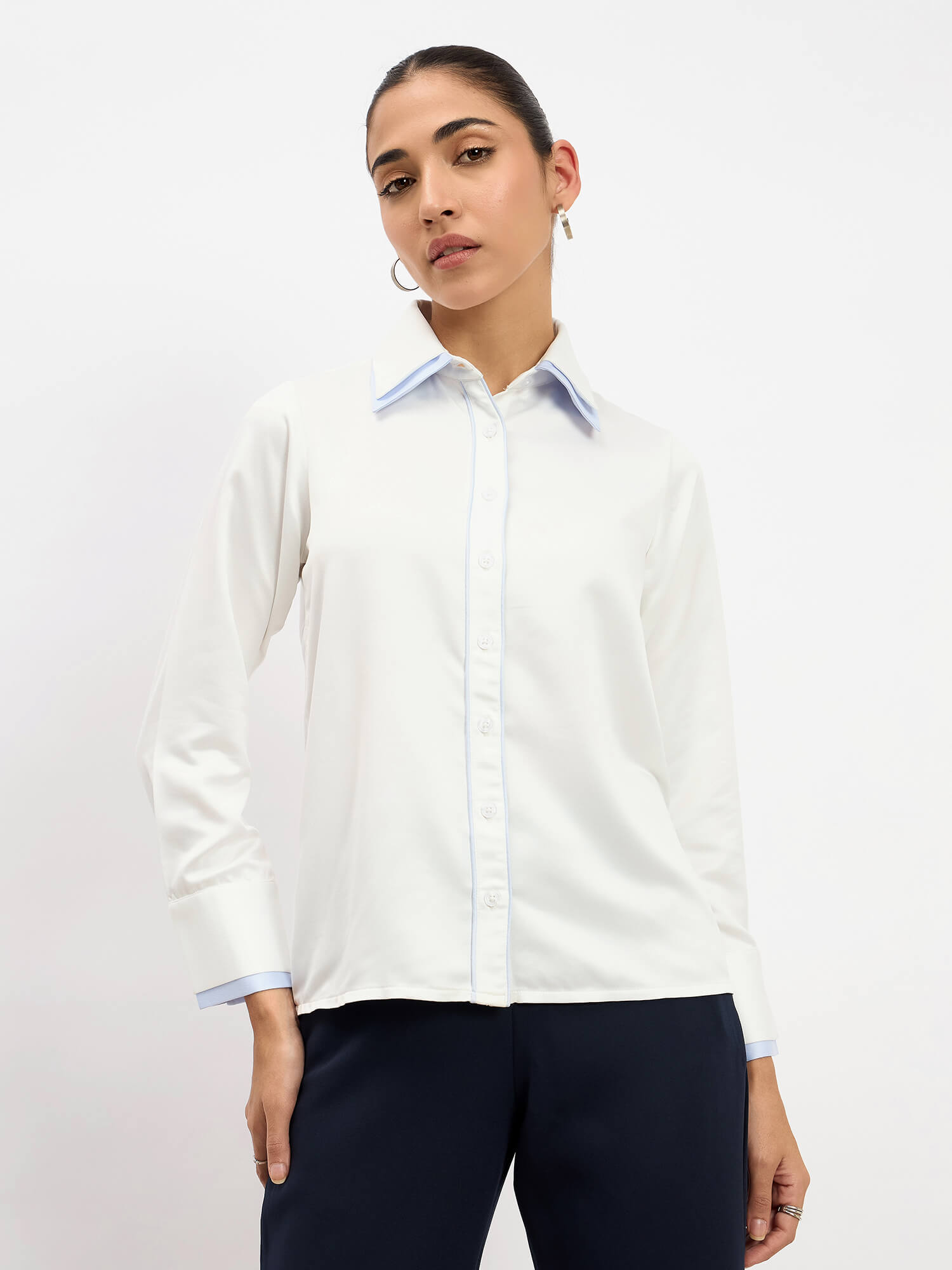 Chromatic Double Collar Shirt-White - SALT Attire