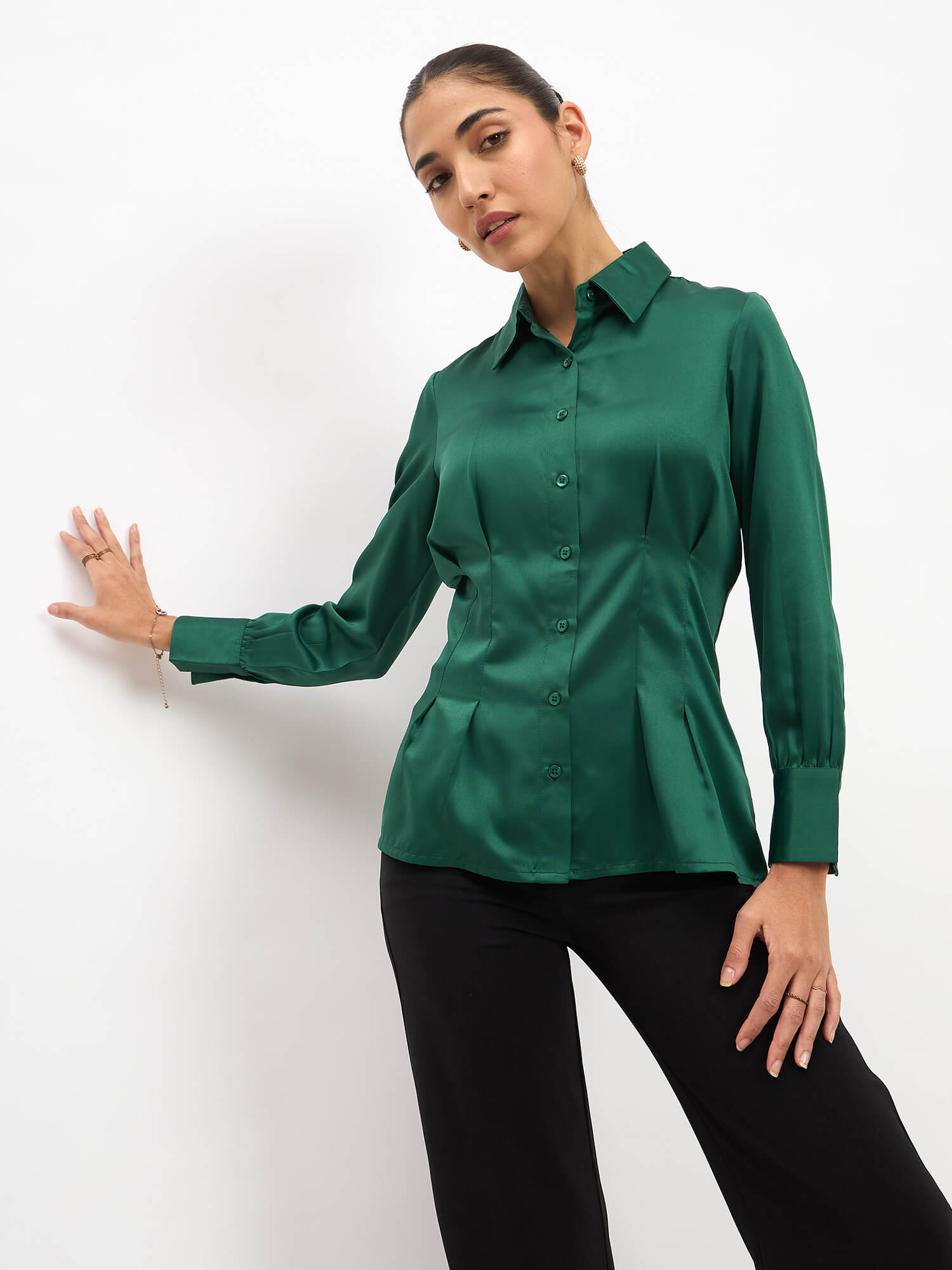 Wristlet Waist pleated shirt - Green