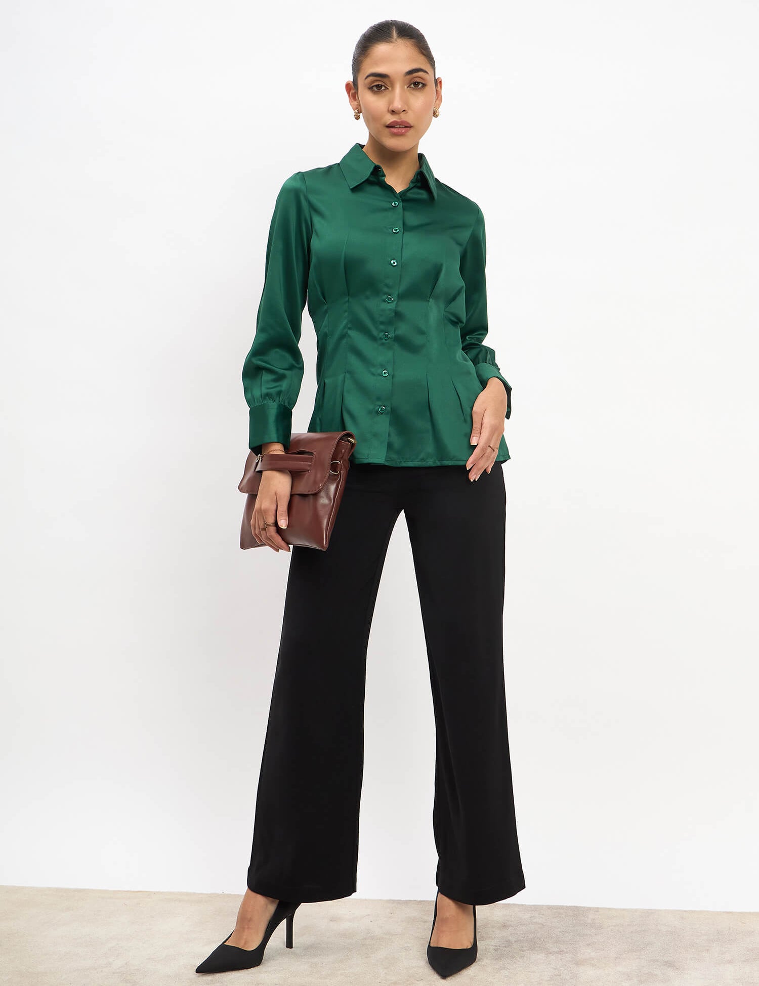 Wristlet Waist pleated shirt - Green