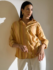 Isle Striped Button Down Shirt-Mustard/Orange