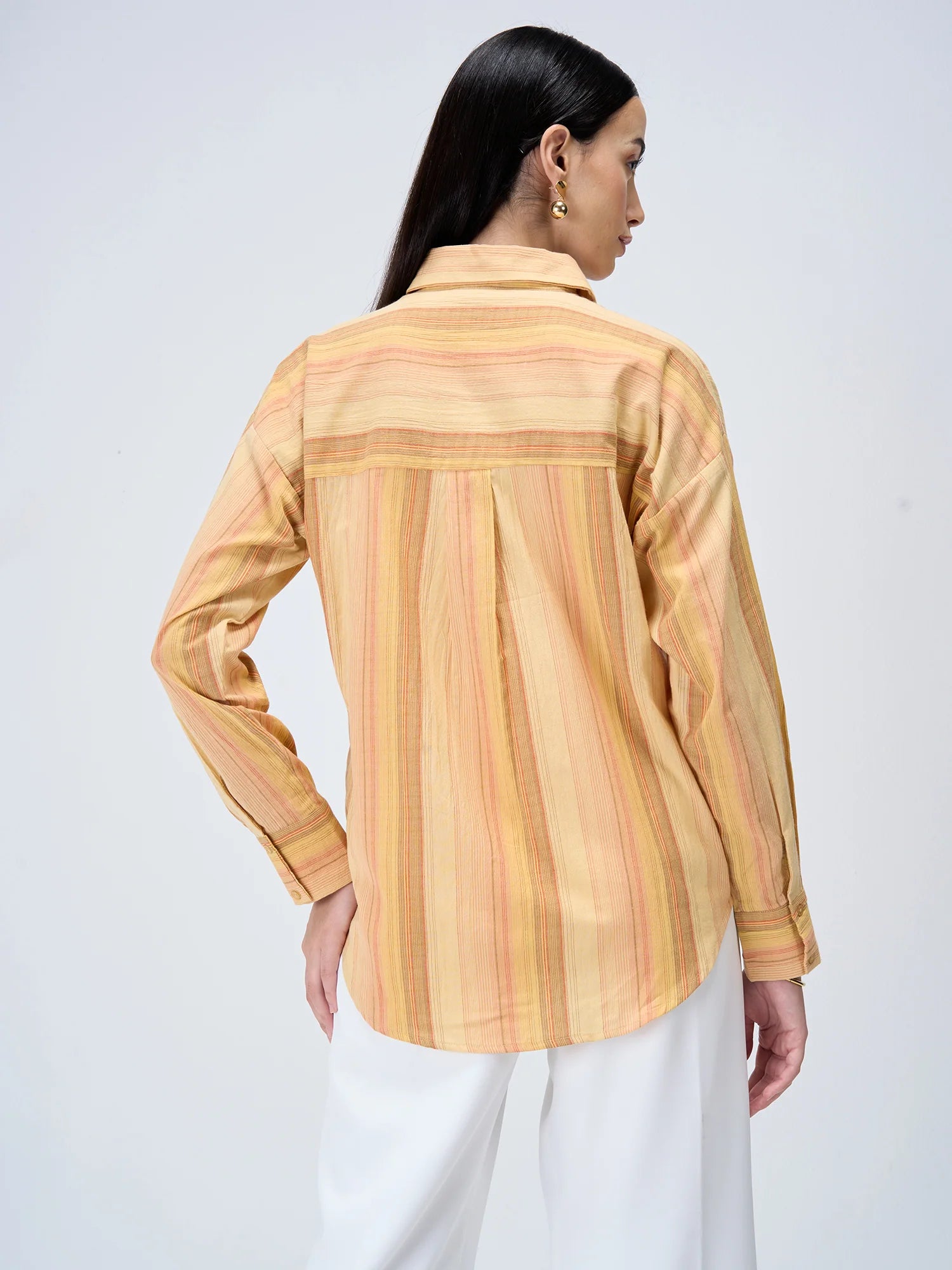 Isle Striped Button Down Shirt-Mustard/Orange