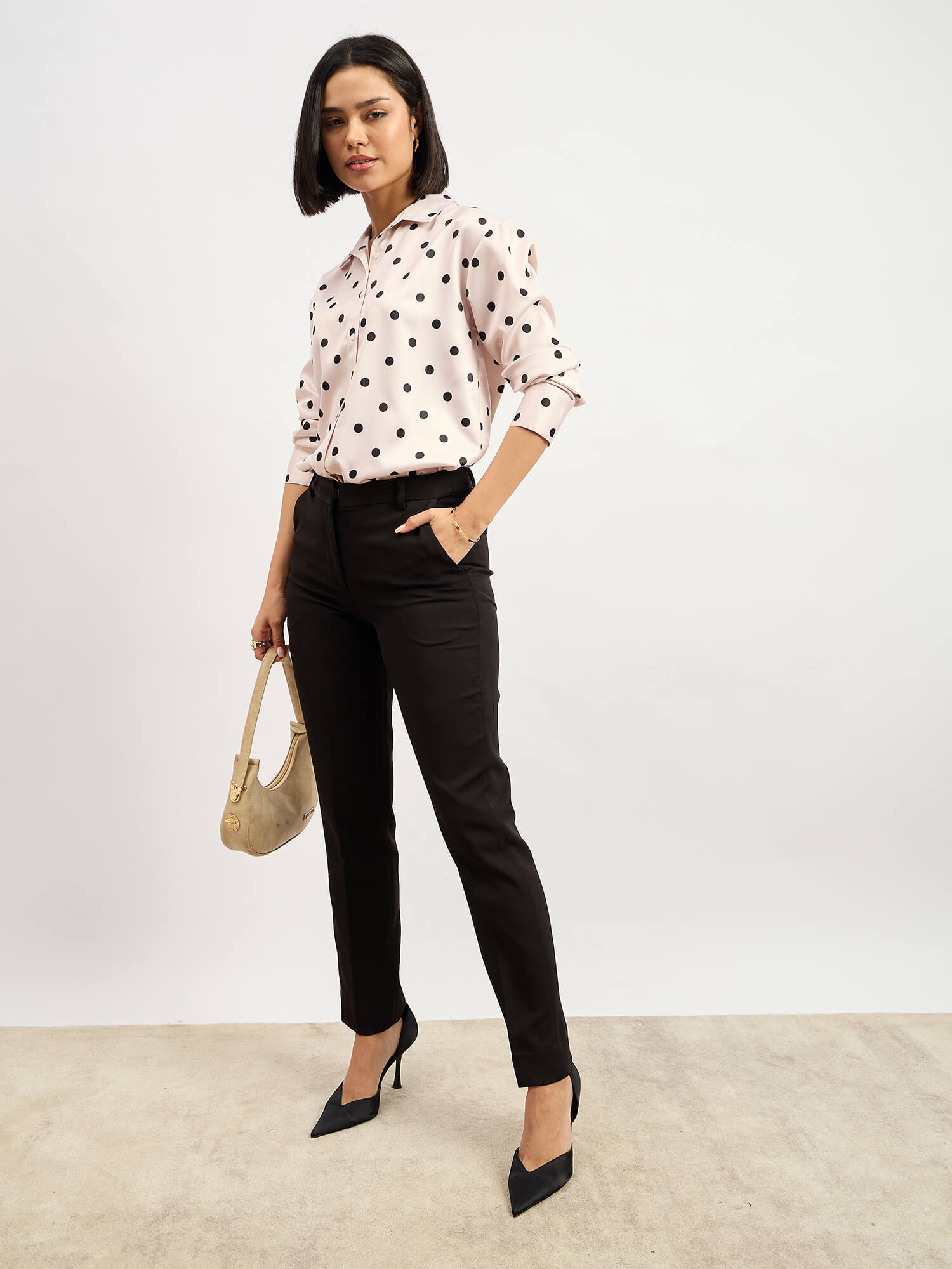 Versace Oversized Polka Shirt - Beige & Black