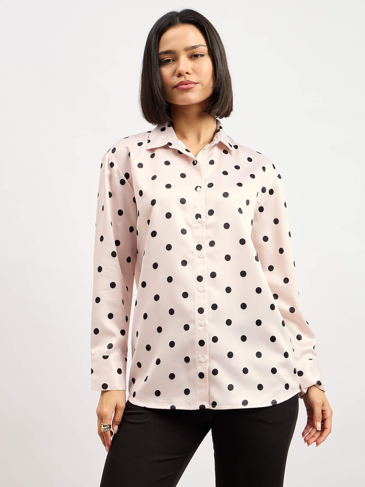 Versace Oversized Polka Shirt - Beige & Black