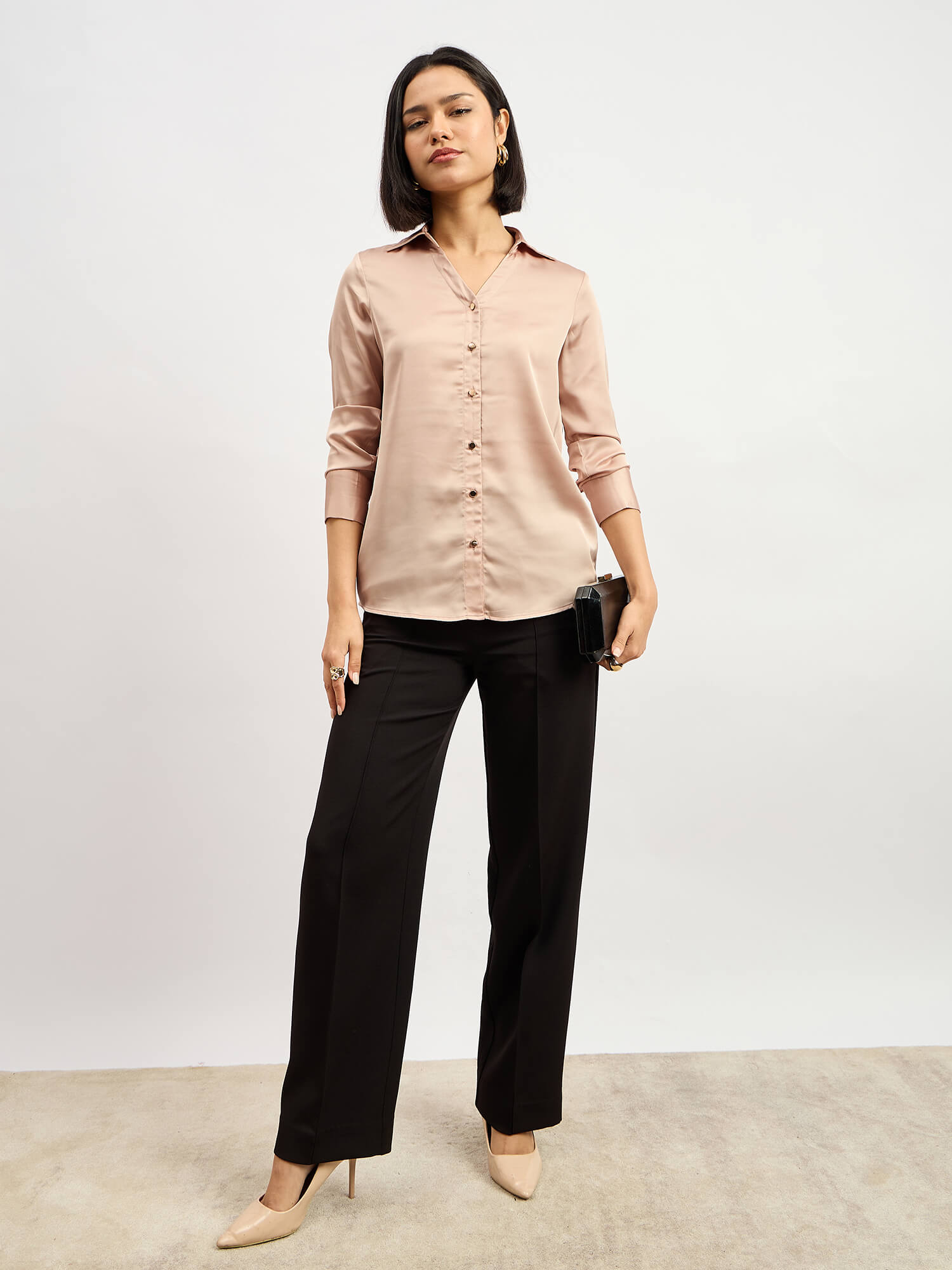 Spectrum Collared V-neck Shirt - Champagne